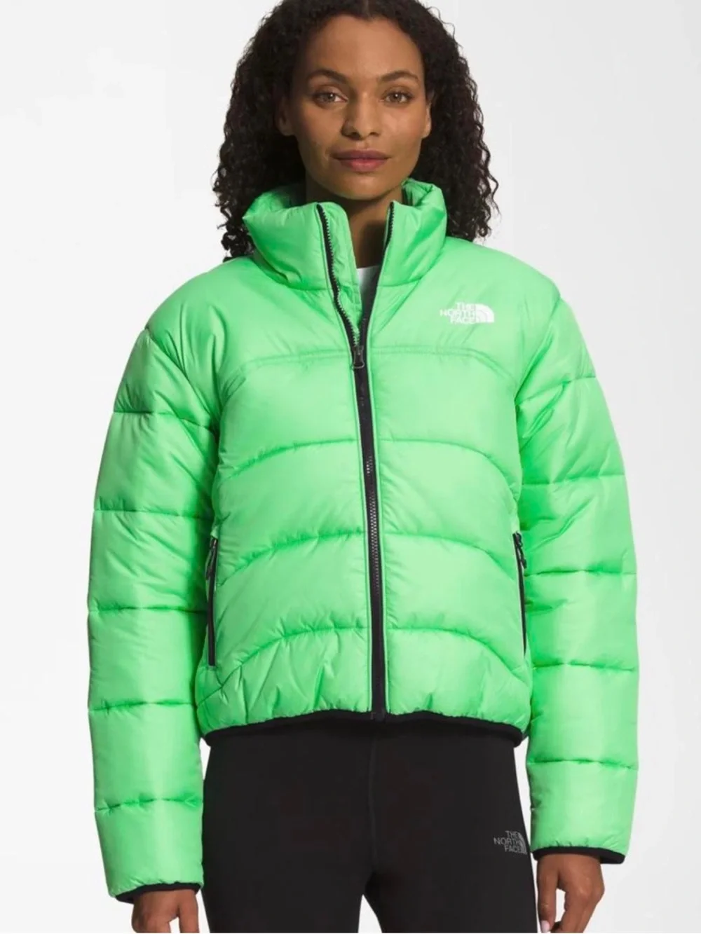 The North Face Women's Cropped Nuptse Puffer Jacket in Chlorophyll Green - Picture 2 of 7